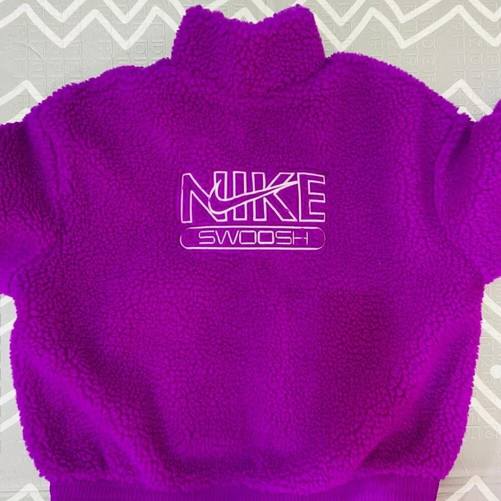 Vintage retro Nike Sherpa fuzzy thick purple pink jacket coat - Picture 9 of 10
